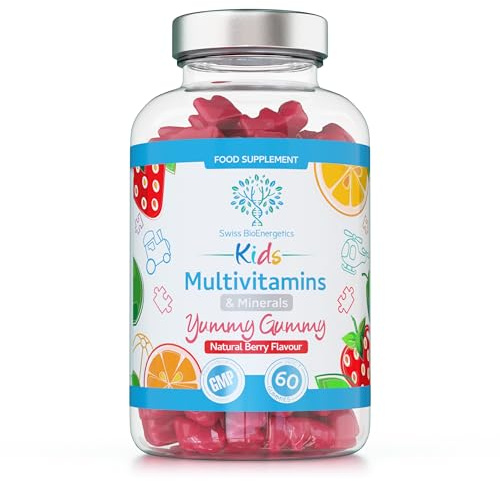 Kids/Childrens Vitamins - 60 Multivitamin & Minerals Gummies - Natural Berry Flavour Packed with Essential Nutrients - Vegan & Free of Artificial Sweeteners – 2 Months Supply – UK Made