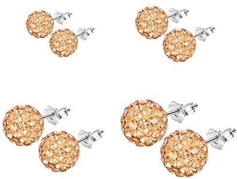 Hinvan 4 Paare 925 Sterling Silber Ohrringe Silber Ohrstecker Damen Kristall Kugel Ohrstecker Silber Klein Set Zirkonia Kugel Champagner Gold Ohrringe für Damen Mädchen Frauen
