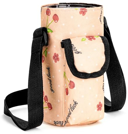 Linkidea Tumbler Carrier with Strap Compatible with YETI Rambler Tumbler 20oz, IRON °FLASK Classic Tumbler 2.0 20/24oz, Coffee Mug Sling Bag Holder, Shoulder Strap with Pocket, Cherry