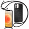 Kueqeay Handykette für iPhone 11 Hülle mit Band 6,1'', Aesthetic Muster Design Smiley-Gesicht Schutzhülle Schwarz Silikon Mattiert Necklace Handyhülle für zum Umhängen Verstellbare Ultra Stoßfest, 16
