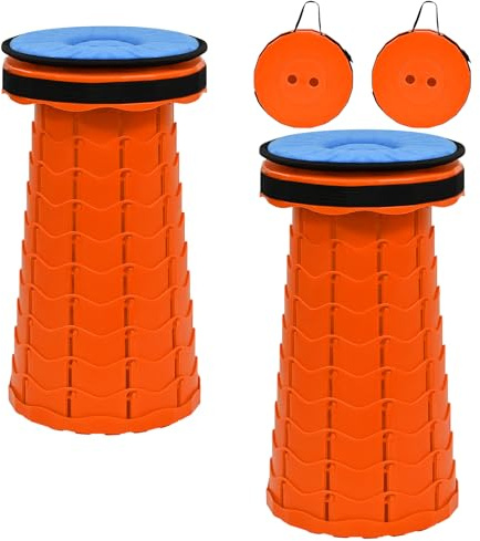 FXKS 2 x Taburete telescópico portátil, taburete plegable con capacidad máxima de 180 kg, altura ajustable de 6,5-45 cm, taburete plegable con cojín, taburete telescópico portátil para camping y