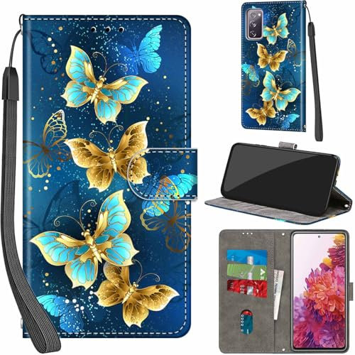 Haninsuze for Samsung Galaxy S20 FE 5G 2022 Case PU Leather Wallet Book Flip Folio Stand View Magnetic Multi-Pattern Cover compatible with Samsung S20 FE 4G/5G Phone Case (Four Butterfly)