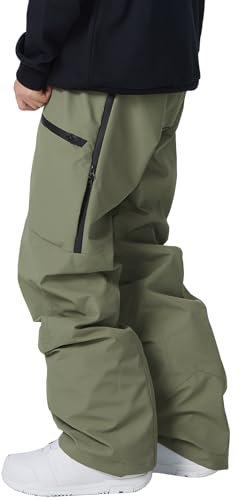 Damen Snowboardhose, isoliert, Ski-, Schneehose, wasserdicht, winddicht, Winter, Baggy, Cargo-Wanderhose, Grün (Army Green), X-Large