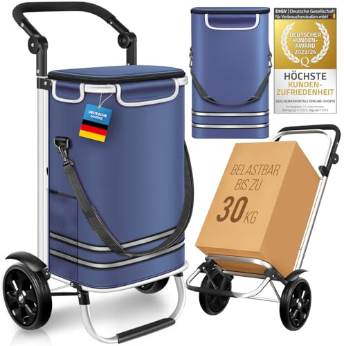 Dimono® Einkaufstrolley Rolltex Klappbarer 3 in1 Trolley zum Einkaufen; 56 Liter inkl. Kühlfach; Transportwagen Shopping-Trolley Einkaufswagen Einkaufstasche (Blau)