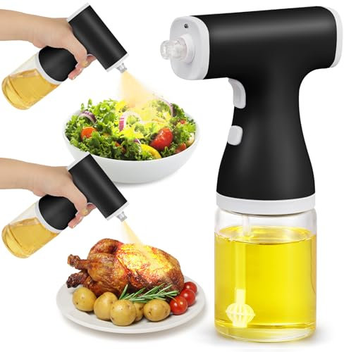YSWOVUO 250ml Elektrischer Ölsprüher für Speiseöl, Ölsprüher Elektrischer mit Zwei Sprühoptionen und Led-Licht, USB-Ladegerät, Olivenölsprüher aus Glas zum Kochen, Grillen, Luftfritteuse, Schwarz