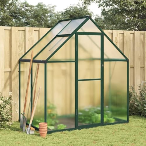 IKAYAA Gewächshaus mit Fundamentrahmen Gewächshaus Aluminium für den Garten Treibhaus Gartenhaus Winterfest Aufzucht Tomatenhaus Frühbeet und Pflanzenhaus-Grün-169 x 114 x 195 cm