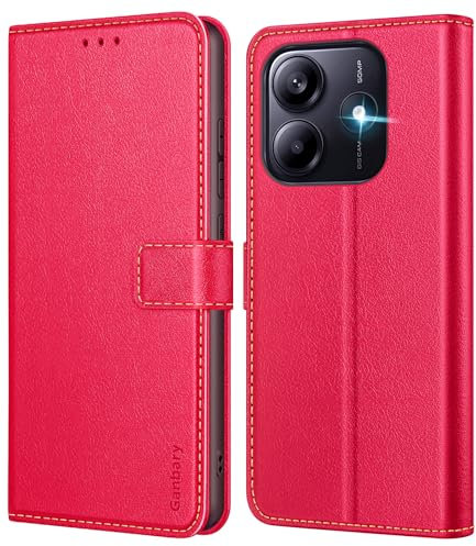 Ganbary Handyhülle für Xiaomi Redmi Note 14 5G Hülle, Premium Leder Klapphülle [Kartenschlitzen] [Magnetverschluss] [Standfunktion] kompatibel mit Redmi Note 14 5G Schutzhülle, Rot