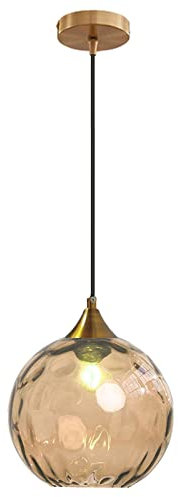 MZStech 20cm Ambre Globe en verre Suspension Base en bronze doré avec boule de verre Lampe de plafond suspendue pour îlot de cuisine, salle à manger et table de chevet (Ambre)