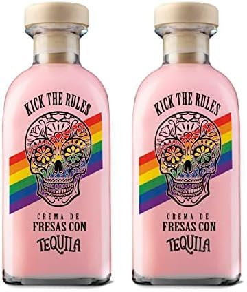 KICK THE RULES - PRIDE EDITION Crema de Fresas con Tequila - 15º - Botella de 0,7L - Tequila de Fresa - Tequila Rosa (Paquete de 2)