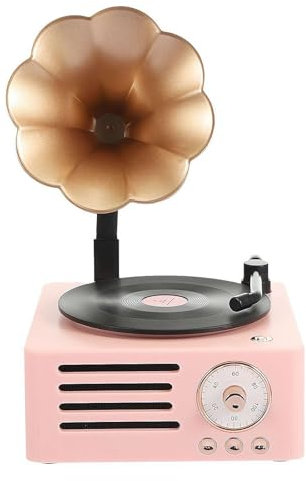 Gramófono vintage con salida Bluetooth, mini tocadiscos vintage, tocadiscos retro gramófono, conexión inalámbrica de radio Bluetooth para el hogar, oficina, habitación, decoración vintage, fiesta de