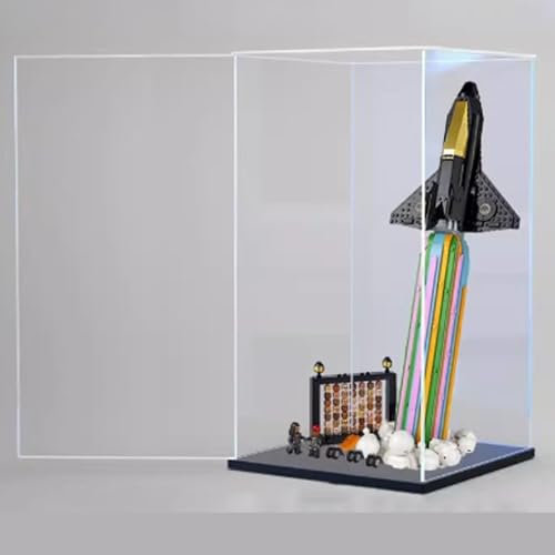 Acryl-Displaybox für Lego 10391 Cross-Moon Mania Modell, transparent, staubdicht, Aufbewahrungsbox, kompatibel mit Lego 10391 (Modell nicht im Lieferumfang enthalten) (schwarzer Sockel + offene Tür)