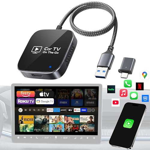 Adattatore wireless CarPlay 2 in 1 per iPhone, 2025 Car TV Mate Pro con HDMI per Fire TV Stick [custodia in metallo in vetro e cavo intrecciato integrato stabile] converte il gioco cablato in wireless