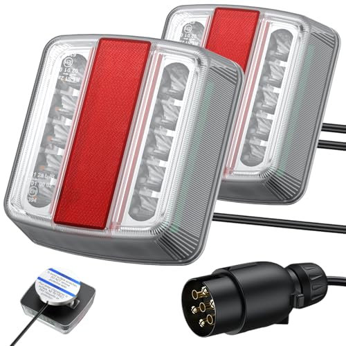 AUTOUTLET Kit Fanali Posteriori Rimorchio 12V 18 LED Perline,7 Poli e Cavo 7,5m,Luci Rimorchio Montaggio Magnetico Impermeabile IP65,per Auto Trattore Caravan,E11