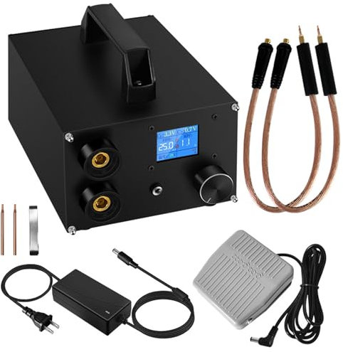 Punktschweißgerät für Akkus, Akku Punktschweißgerät, Punktschweißgerät Verstellbar für Batterien, Punktschweißgerät Tragbar 0,25 – 0,3 mm mit Doppeltem Impulsausgang, 1,8-Zoll LCD Display, für 18650