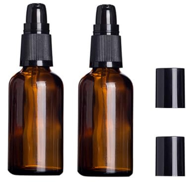 Lot de 2 flacons vides en verre avec pompe noire pour lotion émulsion huile de massage Marron 100 ml