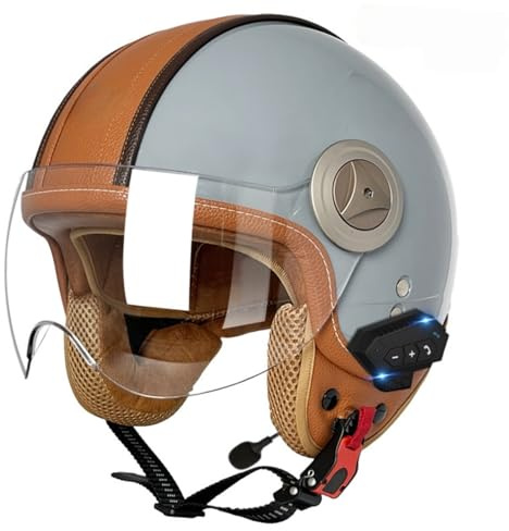 Retro-Motorradhelm Motorrad-Jethelm Bluetooth-Helm Halbhelm Für Erwachsene Mit Visier 3/4-Helme Für Herren Und Damen Moped-Roller Für Alle Jahreszeiten