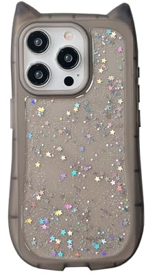 Compatible with iPhone 13 Pro Case Cute Kawaii 3D Cat Ears Girls Women Clear Glitter Shiny Bling Sparkly Soft Silicone Shockproof Protective Phone Case Cover for iPhone 13 Pro-Black