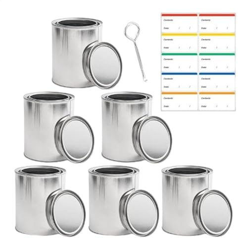 Paint Bucket, 6x Storage Containers Leftover Paint, 4.33 x 4.33 x 5.24 Inches, Silver Bucket for Solvents, Arts, Crafts & Handcraft Projects, Garage & Workshop Organization