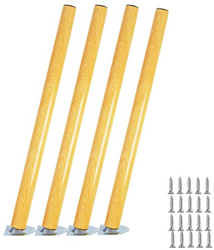 Lot de 4 pieds de canapé coniques en bois massif – Pieds de rechange pour table basse – Pieds en bois de 61 cm avec vis et plaque de montage