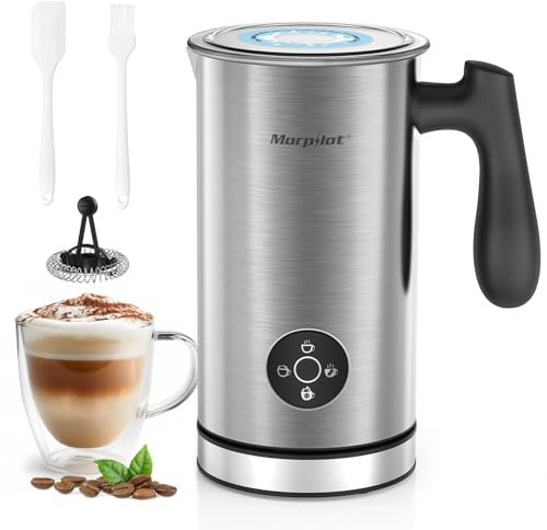 Milk Frother Electric 4 in 1 - morpilot Hot Chocolate Maker 300ml Automatic Milk Frothers Stainless Steel Milk Steamer and Warmer Milk Heater and Foamer for Latte Coffee