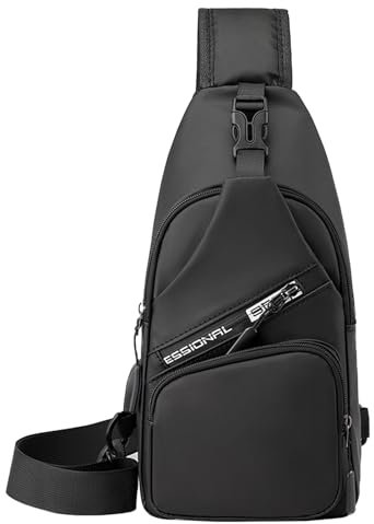 MANNUOSI Brusttasche Herren Klein Wasserdichte Sling Bag Diebstahlsicher Crossbody bag Herren Brusttasche Zum Umhängen Geschäft Sport Schultertaschen Schwarz