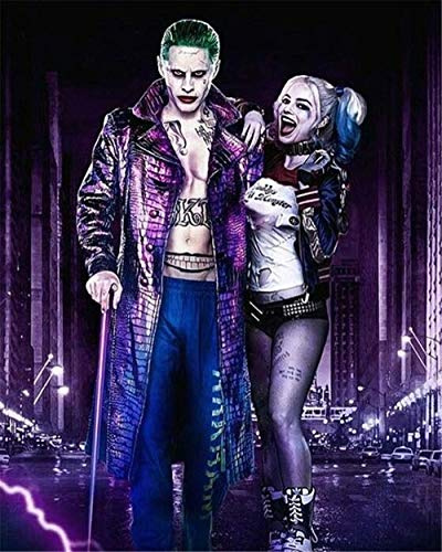 ERUZO DIY 3D-Diamantgemälde Joker und Harley Quinn, 5D-Diamantgemälde rund, Kreuzstich-Stickerei, Heimdekoration, Kunsthandwerk, 40 x 40 cm
