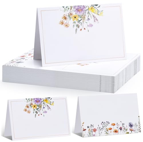 QDOAOF-60pcs Floral Wildflower Place Cards, Paper Size 4.33x3.54 Inch, Tent Card, Escort Card, Name Cards, Wedding Place Cards for Table, Dinner Parties, Seating Cards (Style B)