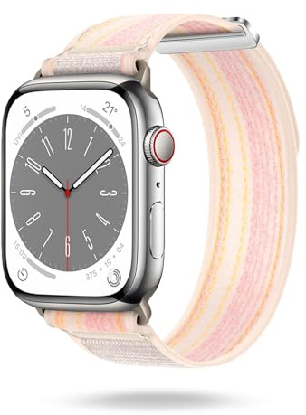 ONEFLOW Nomad Strap Kompatibel mit Apple Watch 1 (42mm) Armband Outdoor aus Nylon Stoff, Sportarmband mit Klettverschluss, Textil iWatch Armbänder Damen Herren Sport, Blush Horizon