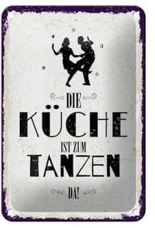 mrdeco Blechschild 12x18cm gewölbt Die Küche ist zum Tanzen da Deko Schild