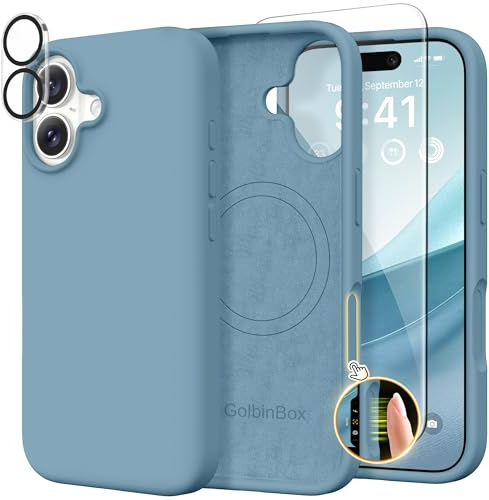 GOLBINBOX Magnetic für iPhone 17 Hülle, kompatibel mit MagSafe, Displayschutzfolie + Kameralinsen-Schutz, stoßfeste Handyhülle aus flüssigem Silikon mit kratzfestem Mikrofaserfutter, Kaktus