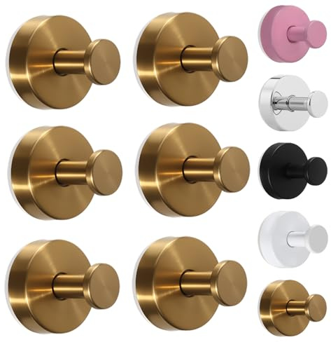 Vasphire Gold Klebehaken Extra Stark 6 Stück - Handtuchhalter Haken Selbstklebend Edelstahl, Bademantel Kleiderhaken Handtuchhaken Ohne Bohren für Badezimmer Küche Glas Glatte Wand