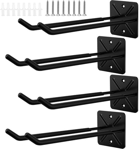 Schwerlast Garagenhaken,4 Wandhalterung, 31cm Doppelhaken,Wandhaken Schwarz | Werkzeughalter für Reifen und Gartengeräte, bis 45 kg Tragkraft