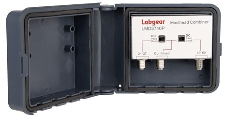 Labgear Masthead Combiner Switch LMD3740P Group A/B Diplexer with Switchable Power-Pass, Weatherproof Outdoor Casing, Combines VHF/UHF TV Aerial Signals, Low Signal Loss