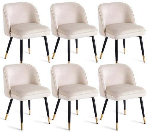 stone princess 6er Set Esszimmerstuhl mit Samtbezug – Federkern-Sitz für langanhaltenden Komfort, ergonomischer Polsterstuhl mit Metallbeinen in Schwarz-Gold