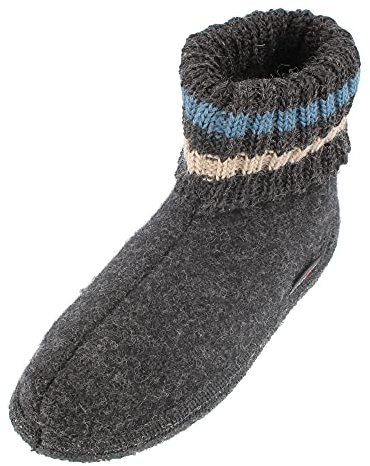HAFLINGER Hüttenschuh Paul mit Kragen aus reiner Schurwolle Dunkelgrau (Graphit 77), EU Gr. 37