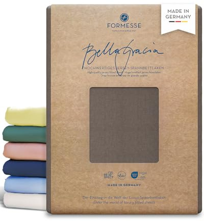 Bella Gracia hochwertiges Jersey-Spannbettlaken: glatt, weich schöne Farben | FORMESSE Farbe Trüffel; 140x190-160x220cm, bis 25cm; 97% Baumwoll-Kompaktgarn, 3% Elastan; pillingarm, faltenfrei, 60°C