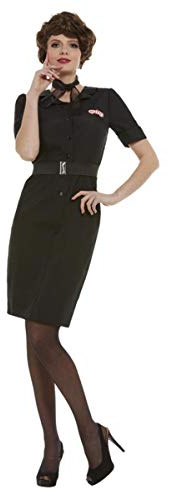 Smiffys Grease Rizzo Costume in Black for Adults, Dress, Belt, and Scarf, Officially Licensed, Ideal for Group Outfits in Matching Fancy Dress with Belt Detail and Rizzo Look