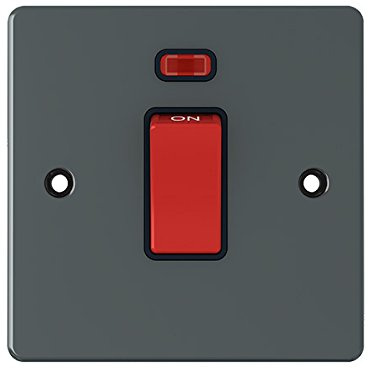 Flat Plate Black Nickel 45A Cooker Switch - 45 Amp DP Cooker Switch w/Neon Indicator 1-Gang Plate