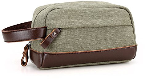 Young & Ming Trousse de Toilette en Toile Cuir Sac de Voyage Unisexe Vert Fermeture éclair pour Homme Femme