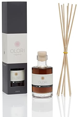 Duftöl Sandelholz - Diffuser mit Stäbchen - Raumduft mit ätherischen Ölen erdig, warm, holzig, sinnlich - 100% Natürlich & Rein - Rattan-Duftstäbchen als Raumdüfte zum Wohlfühlen (Duftglas 100 ml)