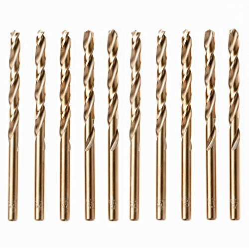Rennie Tools - Box of 10 x 5mm HSS Gold Cobalt Jobber Drill Bit Set For Stainless Steel, Hard Metals, Aluminium, Cast Iron, Copper. Twist Drill Bit Sets Supplied In A Box. 5mm Drill Bit Set