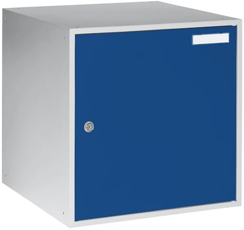 QUIPO eurokraft | Basic | Schließfachwürfel | HxBxT 450 x 450 x 450 mm | Vollblechtür | lichtgrau/enzianblau
