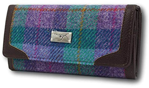 Glen Appin Harris Tweed Damen Bute Umstülpen Geldbörse LB2000 - Farbe 79 Türkis Kariert, Large