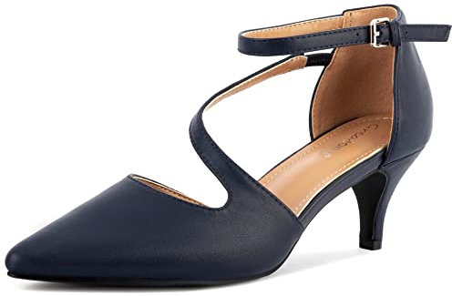Greatonu Damen Low Heels Kleid Pointed Kitten Pumps Schuhe Navy EU 36