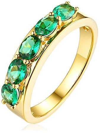 KnSam 18 K Gold Ringe Gold 18 Karat Goldring 750 Echtgold Oval Cut 5 Smaragd Mit 0.7Ct Emerald Grün