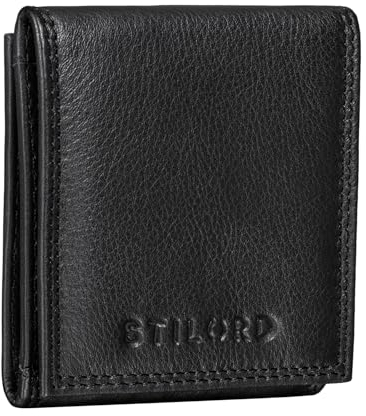 STILORD 'Cody' Wiener Schachtel Leder mit Geldscheinfach kleines Portemonnaie Mini Geldbörse Slim Wallet Vintage Münzbörse Münzetui Echtleder, Farbe:schwarz