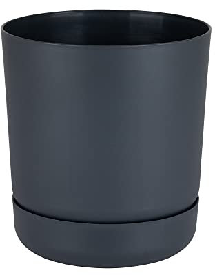 Satina - Vasi per piante con sottovaso, da giardino, per interni, diametro di 25 cm, colore: antracite