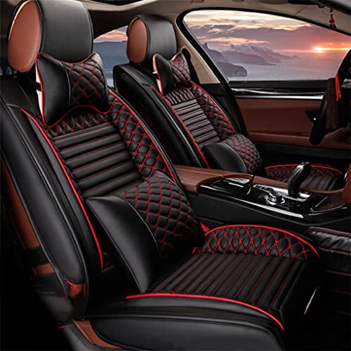 Muchkey 5-Sitze Auto Sitzbezüge Leder Autositzbezüge Set mit Kopfstütze Nackenkissen & Rückenkissen Autositze Zubehör Schwarz&Rot