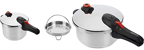 Amazon Basics Olla A Presión De Acero Inoxidable Con Vaporizador - 6 Litros + Olla A Presión De Acero Inoxidable - Apta Para Inducción - 4 Litros