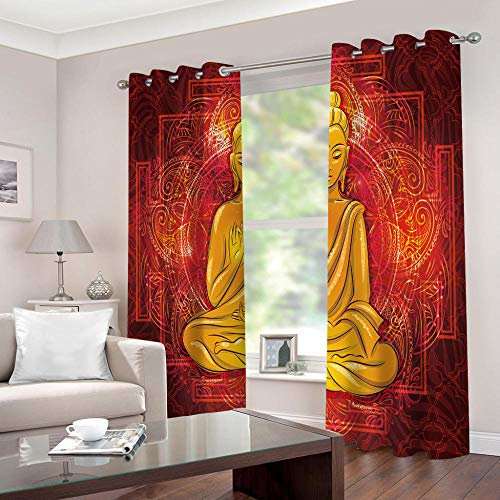 GDYRBY Verdunklungsvorhänge Für Schlafzimmer Junge Mädchen Blickdichte Gardinen Thermo Gardinen Für Wohnzimmer Fensterdekoration, 3D Hd Druck Mandala Indische Buddha-Statue Muster Ösenschal 240X230cm
